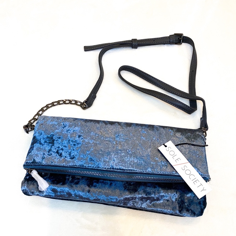 Sole Society ZEN Slate Velvet Foldover Clutch NWT